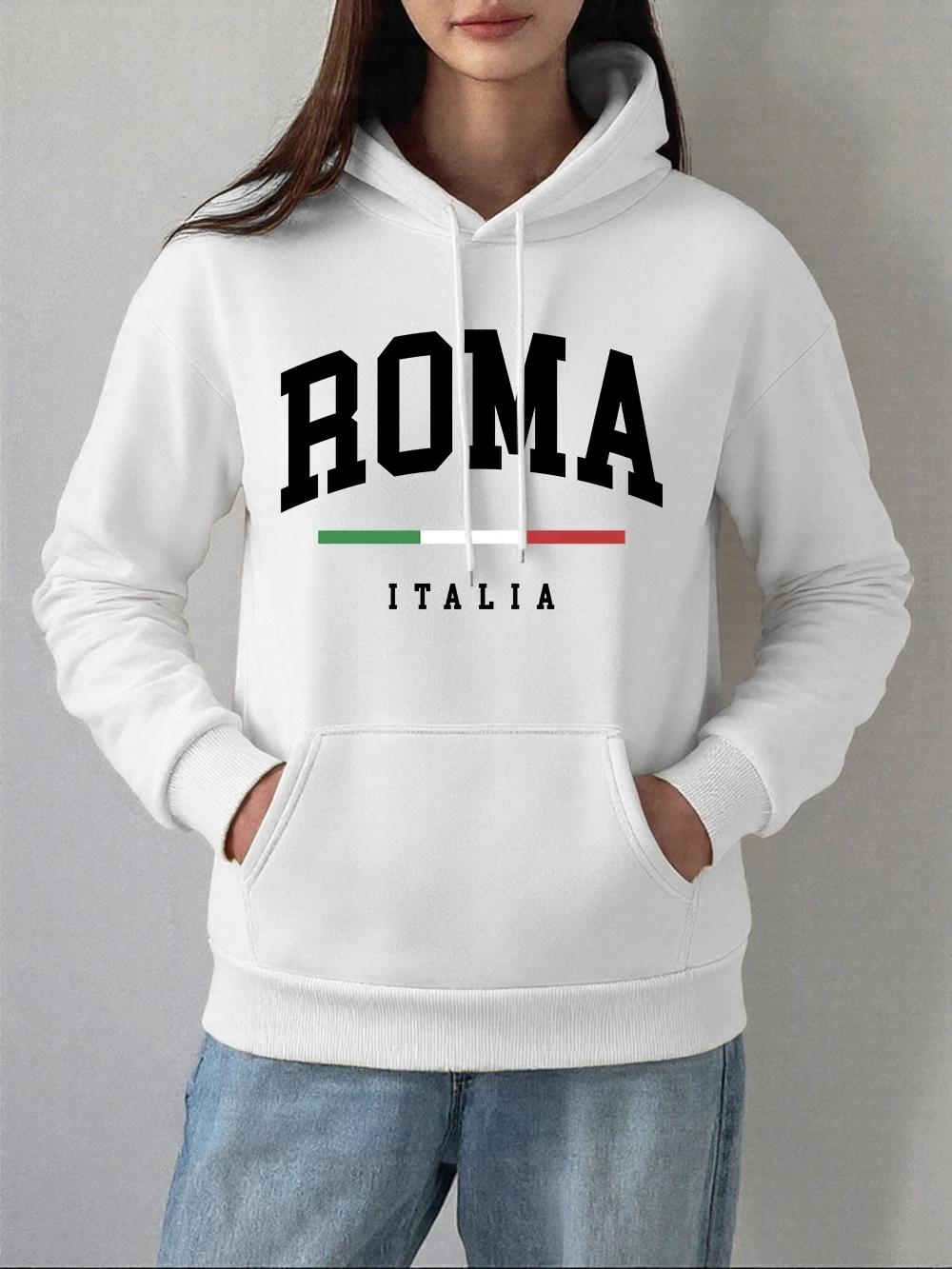 Roma Italia Flagge Drucke Hoodies Frauen Winter Fleece Warme Sweatshirts Bequeme Casual Pullover Grundlagen Tasche Frau Kleidung