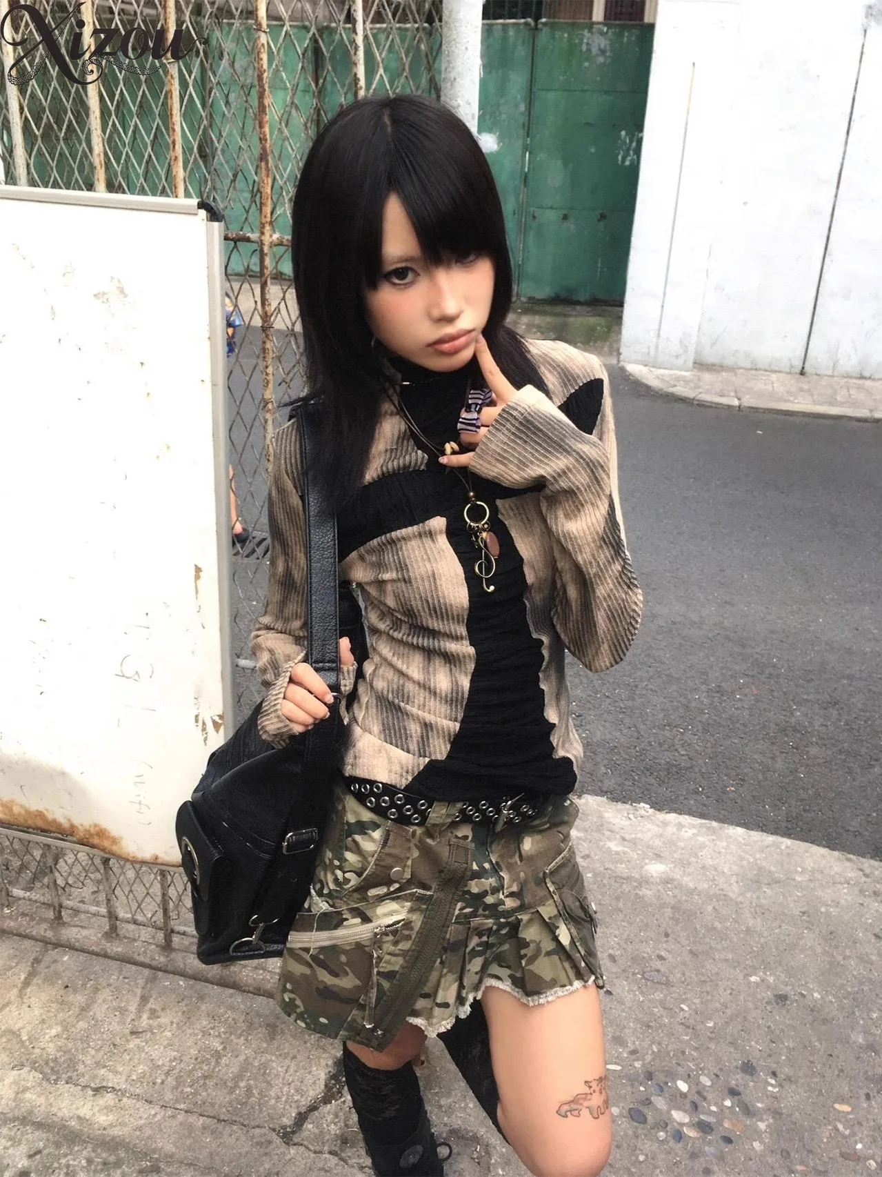 

​Y2K Grunge Cross Print Shirt Long Sleeve T-Shirt Spice Girl Vintage Top Harajuku Punk Streetwear Slim 2000s Blouse Women Skinny