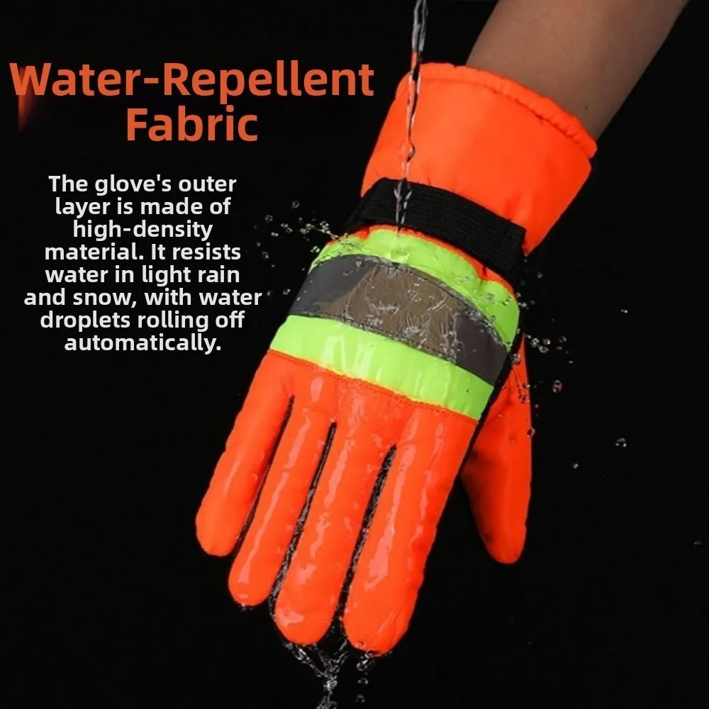 Reflective Sanitation Worker Gloves Touchscreen Waterproof Five-Finger Gloves Thicken Cold Proof Work Protective Gloves