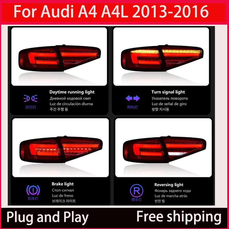 For Audi A4 A4L B8 LED taillight assembly 2013-2016 DRL Dynamic running horse streamer steering signal rear taillight