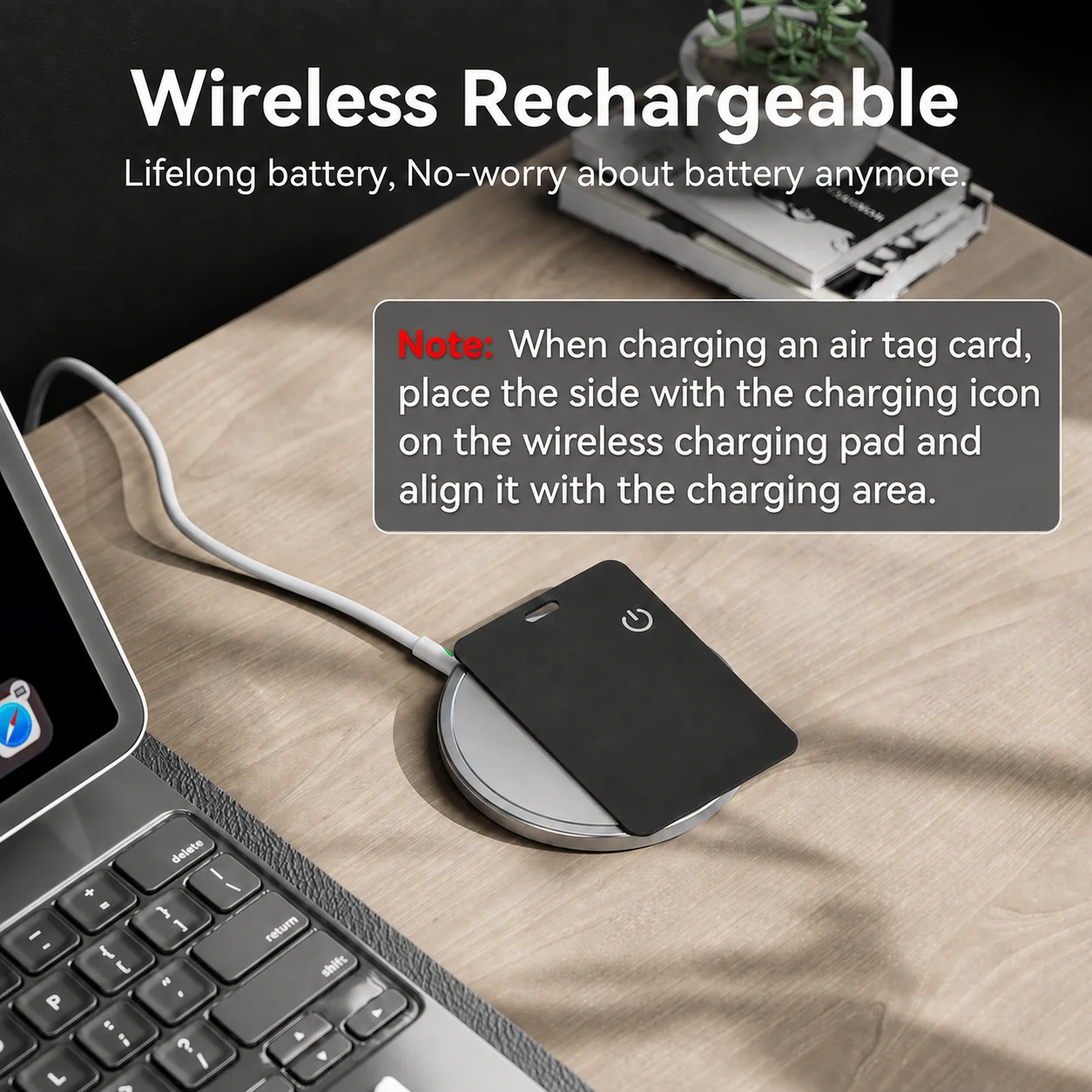Wallet Tracker Card, Rechargeable Ultra Thin Item Finder, Compatible With iOS & Android, Works With Apple Find My, Smart Tracker