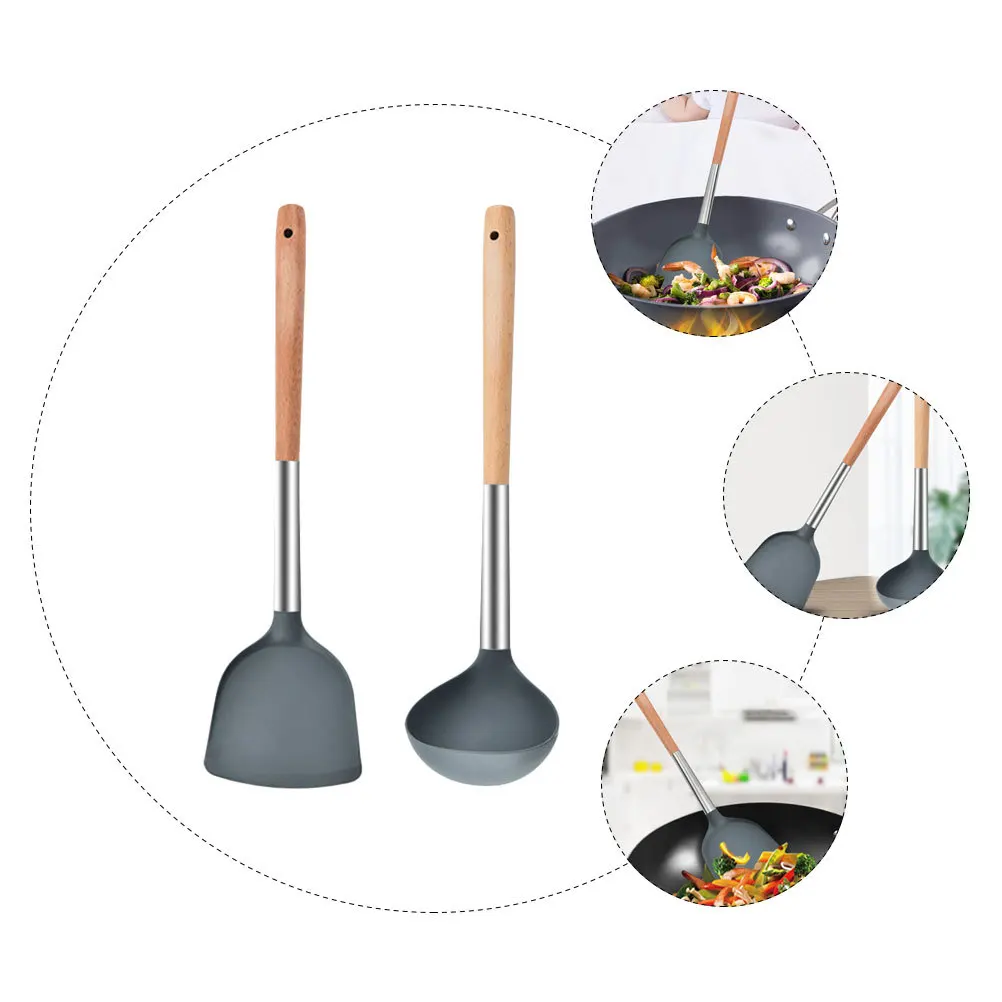 

Silicone Spatula Spoon Set Grey Non stick Kitchen Utensils Cooking Gadgets Tableware Household Tools Practical Design Easy Clean