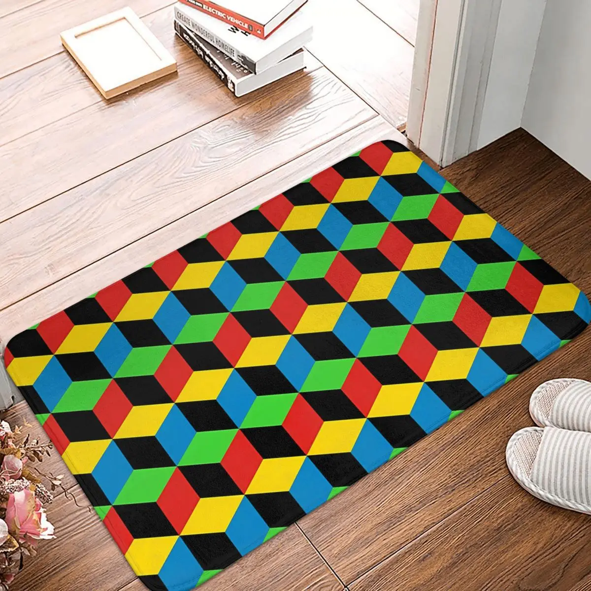 Qbert Video Game Multi Color Blocks Non-Slip Carpet Doormat Living Room Bath Mat Entrance Door Floor Rug