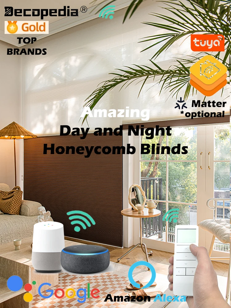 Decopedia Motorized Honeycomb Blinds Smart Motorized Day and Night Blinds Cellular Shades for Windows  Wifi Google Alexa