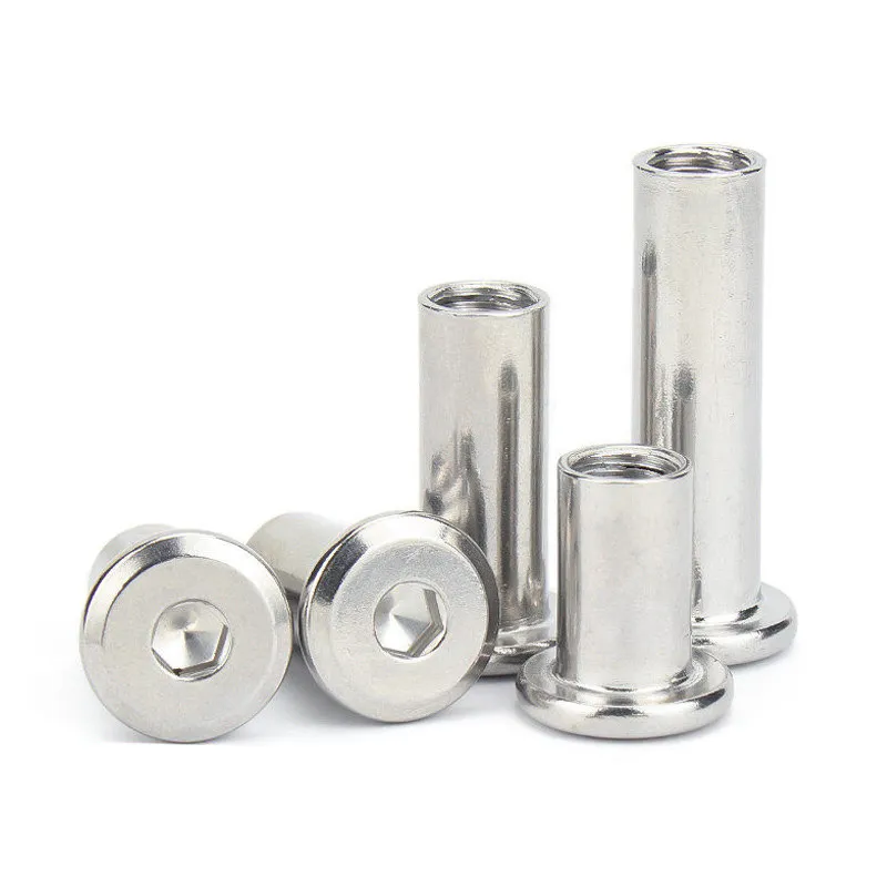 M2 M3 M4 M5 M6 M8 M10 304 Stainless Steel Flat Hex Hexagon Socket Head Furniture Rivet Connector Insert Joint Sleeve Nut