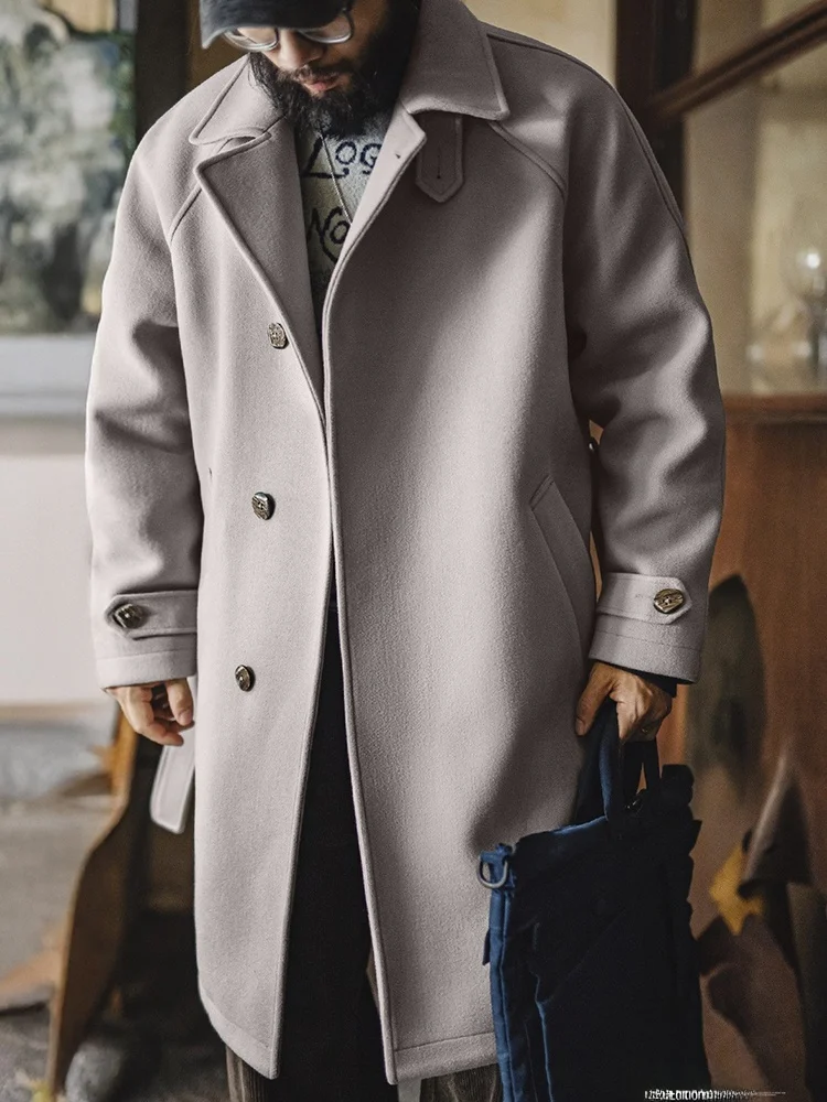 

Maden Men's ey Barma Ken Sle Coat Mid-Length Faion Urban Winter Outerwear Polyester Fiber Long Sve Single Button