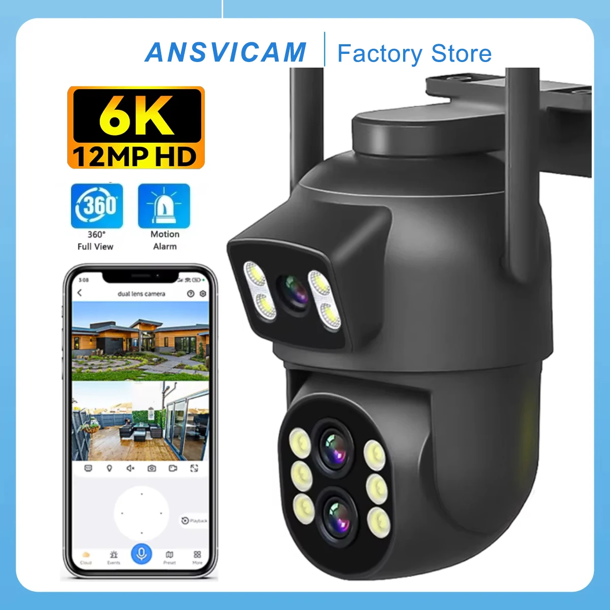 6MP WiFi Camera 12MP 10x Zoom Outdoor Night Vision CCTV Dual-screen WIFI Camera AI Automatically Security Protection Monitoring