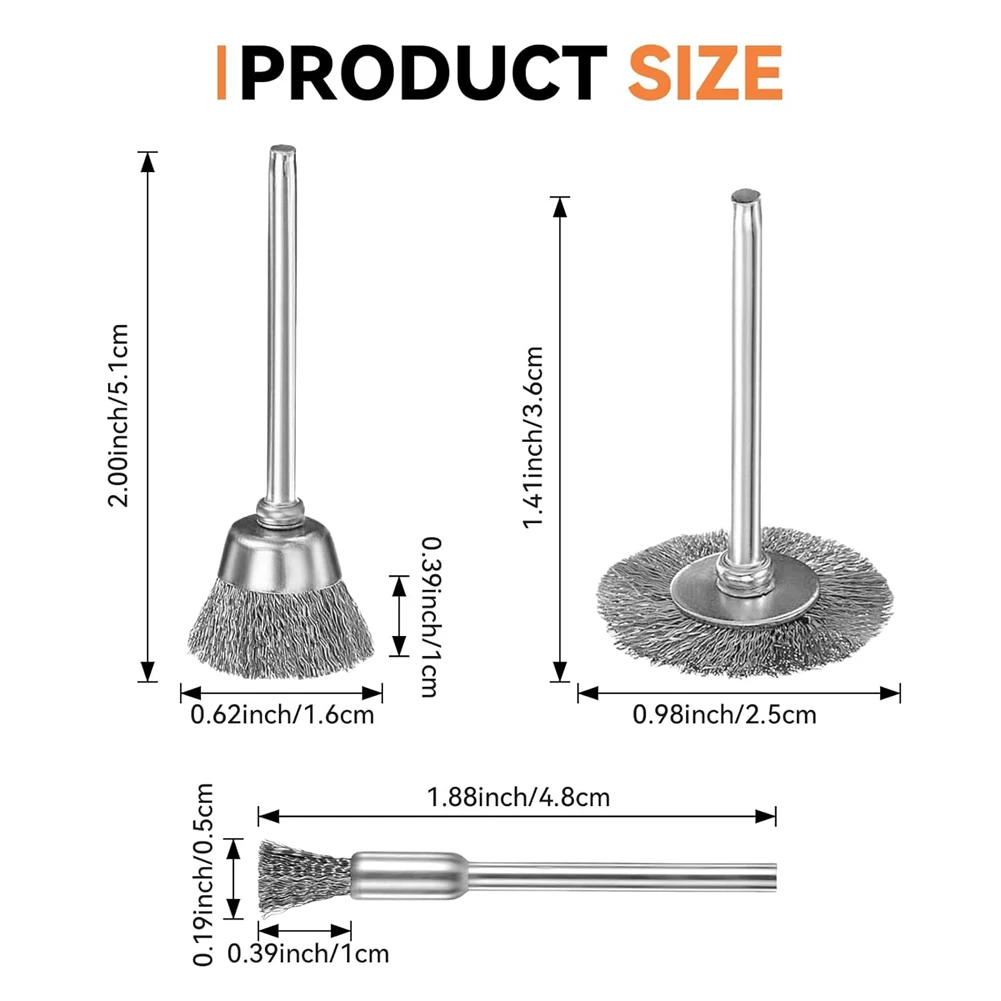 مجموعة فرش سلكية A69esteel 60 قطعة، 3 أشكال 1/8 بوصة (3 مم) عجلات سلكية لإزالة نتوءات الغبار والملحقات #5