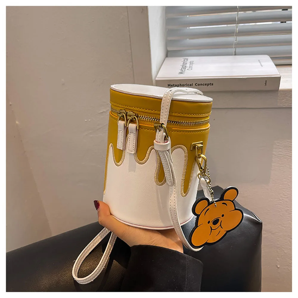 Disney Winnie The Pooh Handbag Cute Cartoon Honey Jar Shoulder Bags for Women Girls Simple Design Pu Leather Crossbody Bag Gift