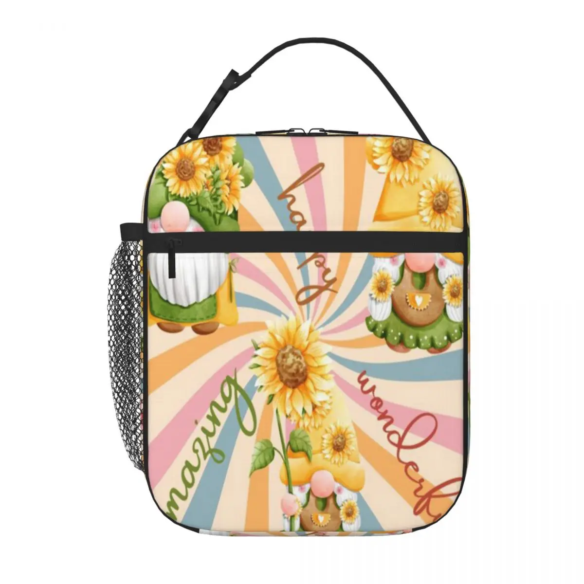 Bestselling Gnome Retro Gnome Flowers Amazing Happy Wonderful Oxford Cloth Meal Bag Homemade Bento Kids Lunch Bag