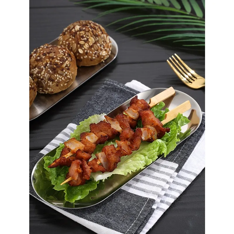 1/3Pcs Stainless Steel Gold Dessert Plate Cake Tray Snack Kitchen Plate Western Dish