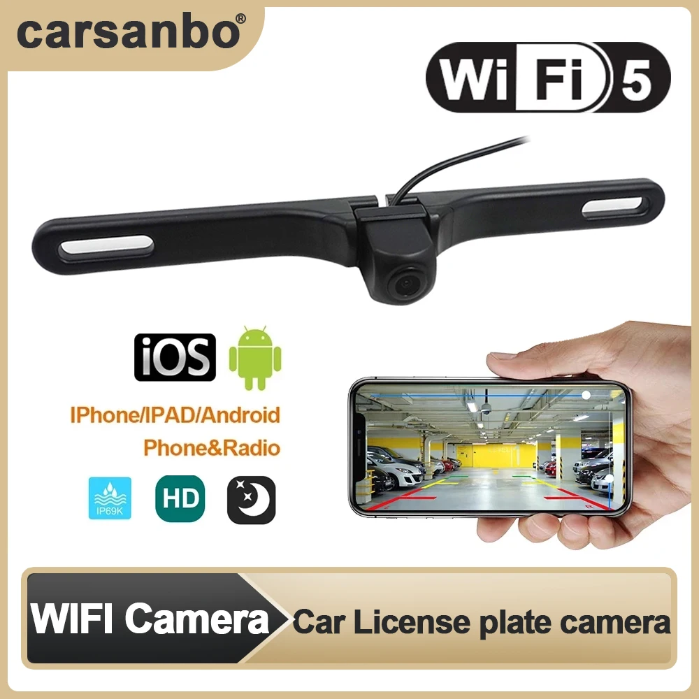 Carro sem fio WiFi câmera de visão traseira, placa de inversão câmera, visão noturna HD, à prova d\'água, General Motors, 5G, 170 °