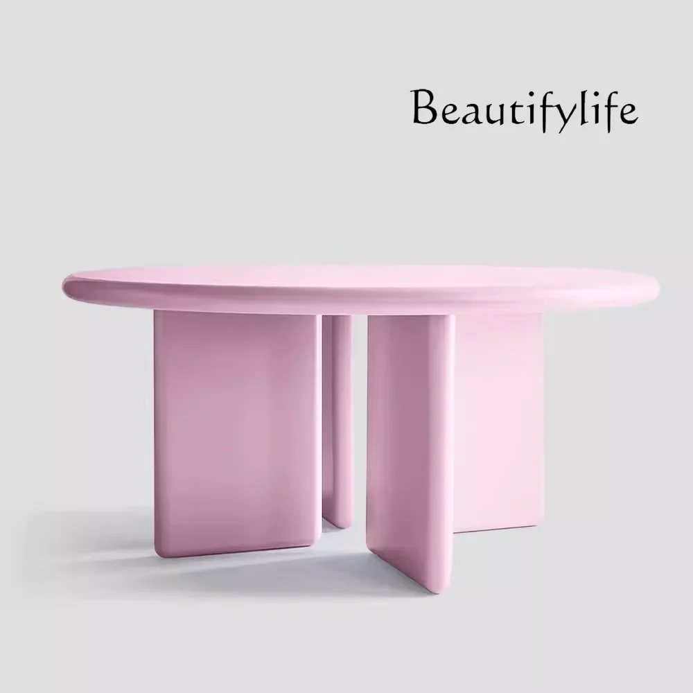 N45 High sense fashion designer round table dining table Nordic minimalist pink blue creative art new