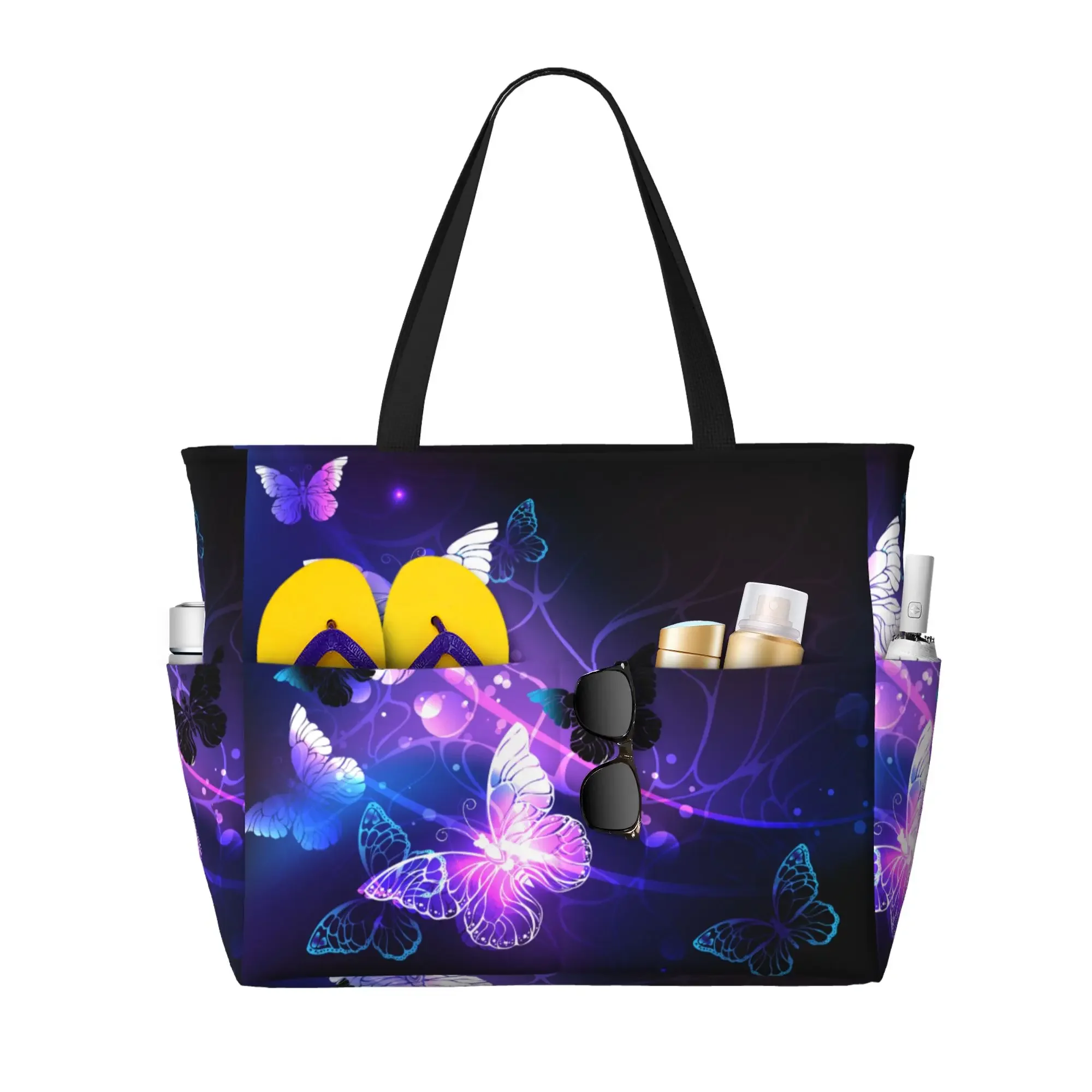 

Flying Butterfly Personalized Beach Bag Waterproof Sandproof Women Tote Bag Pool Bags with Zipper for Travel Vacation Gym Swim