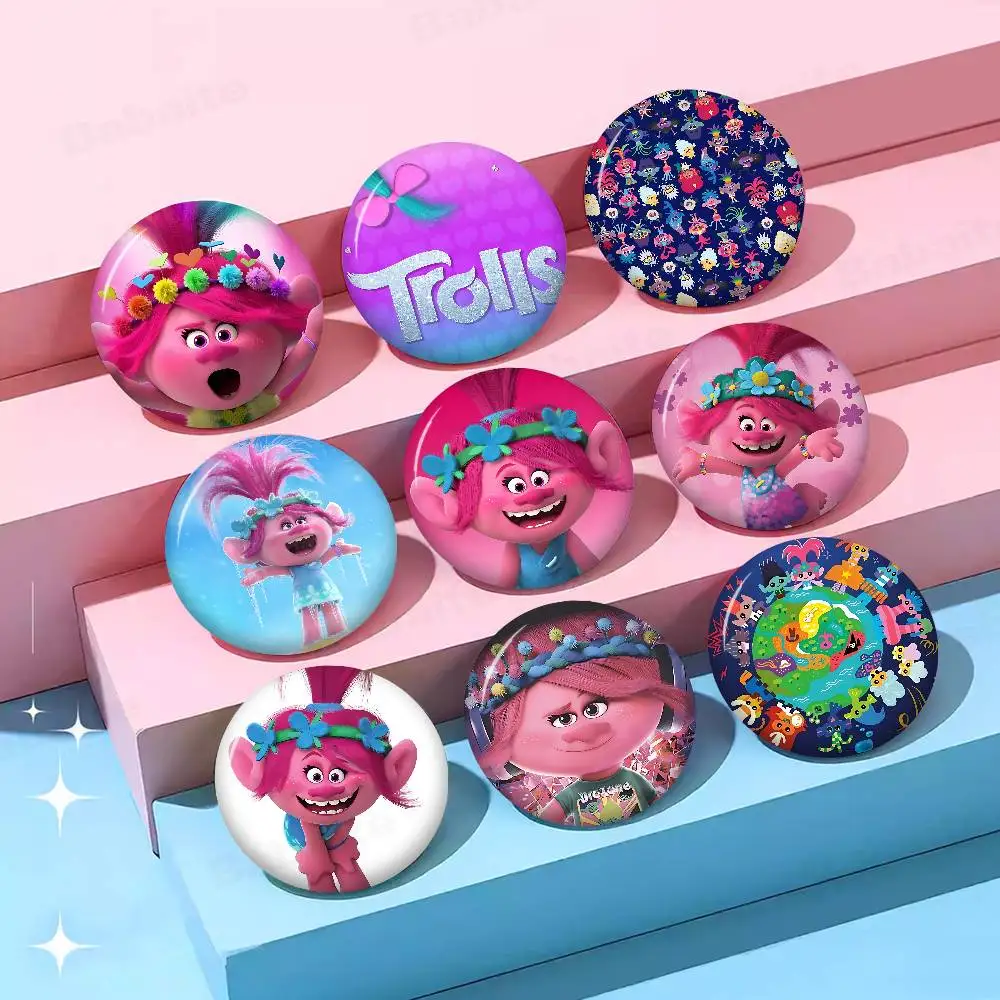 Trolls Band Together Creative Pins Funny Faces Round Snap-in Brooch Badge Backpack Hat Accessories Jewelry Gifts