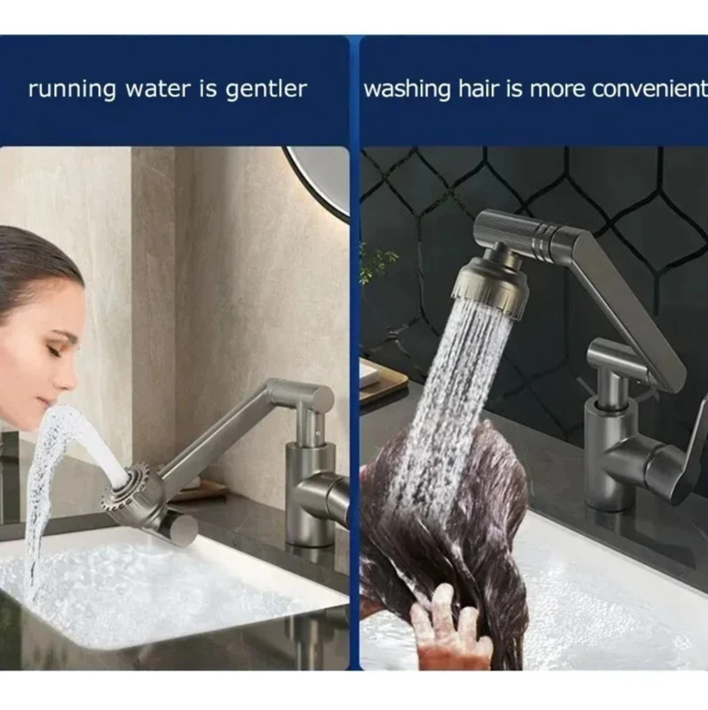 

Kitchen Bathroom Hot And Cold Household Basin Wash Universal Dual-mode Rotating Faucet Mechanical Arm