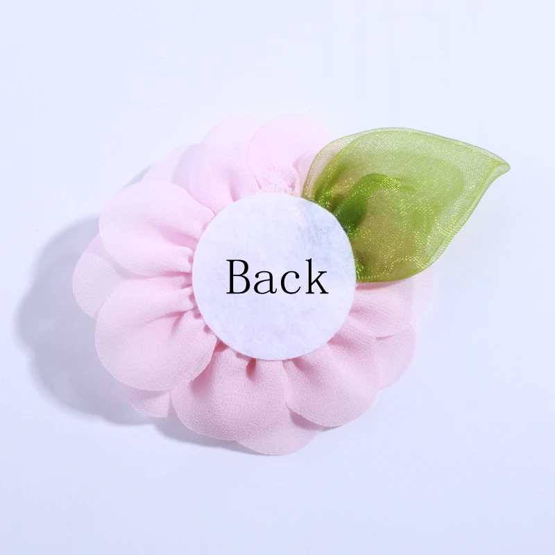 10 STKS 8.5 CM Mode Chiffon Stof Bloem Met Groen Blad Voor Trouwjurk Decoratie Kunstbloemen Voor Huwelijksuitnodiging