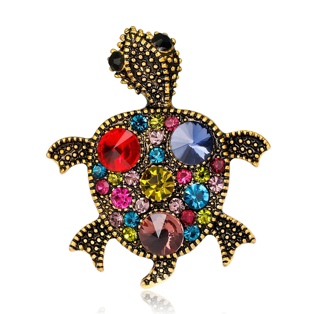 New Shiny Rhinestone Enamel Turtle Brooch Women\'s Animal Design Classic Unique Personality Little Turtle Pin Jewelry Gifts