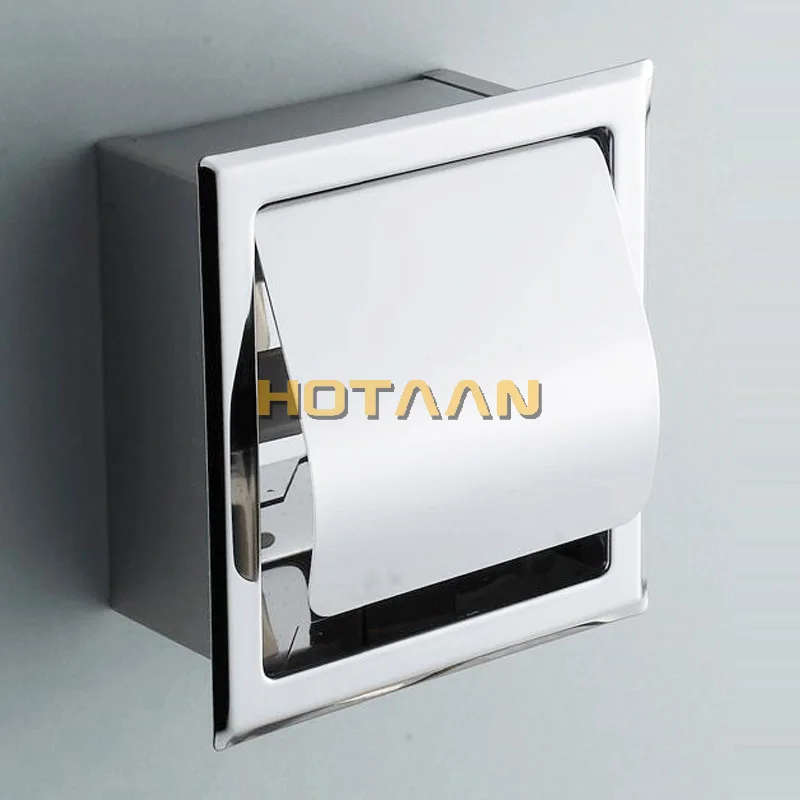 Luxury SUS 304# Stainless Steel Bathroom Toilet Roll Paper Holder Box Concealed Wall Mounted Recessed Wall Embedded YT-1092