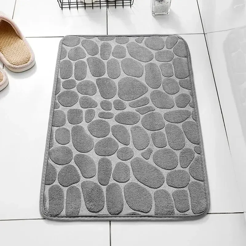 1pc Embossed Velvet Memory Foam Carpet Living Room Bathroom Non-slip Mat Cobblestone Floor Home Furnishings