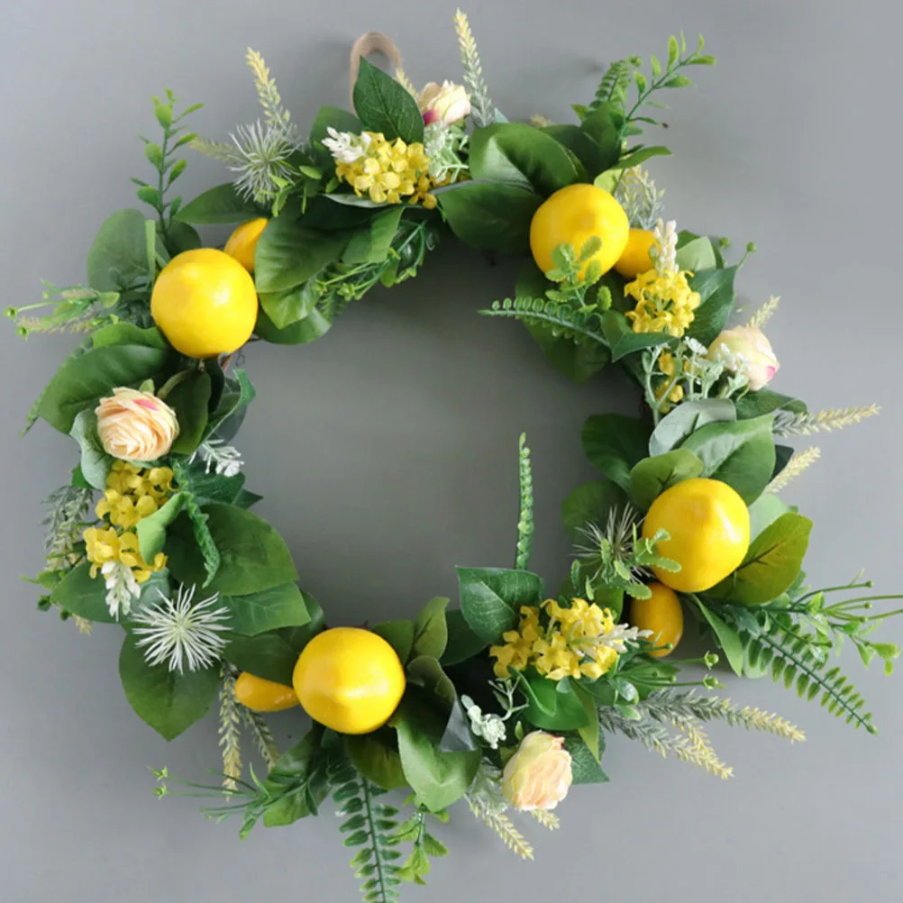 1 قطعة إكليل الليمون الاصطناعي الأصفر شكل دائري نسيج واقعي لطاولة الغرفة ديكور المنزل عطلة الجدار المتدلي