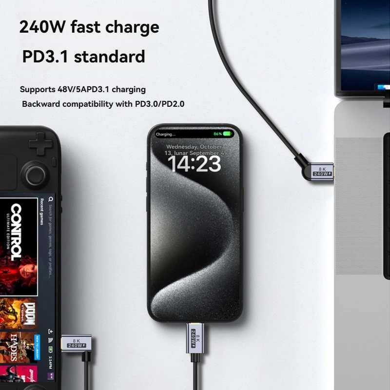 Silikonowy kabel USB4 typu C z pełną funkcjonalnością, kabel danych Thunderbolt 4, ultracienki, miękki kabel ładujący, dwustronny kabel C-to-C do szybkiego ładowania 40 Gbps — zdjęcie produktu 3