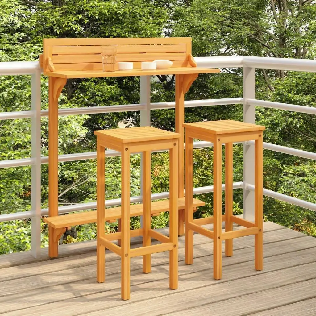 3-Piece Solid Acacia Wood Balcony Bar Set - Stylish Outdoor Furniture for Patio & Garden