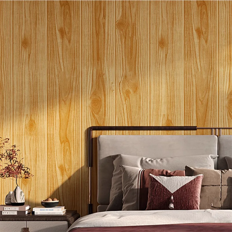 New Chinese style wallpaper with retro style simulated wood grain wooden board natural Zen inspired classical tea room wallpaper