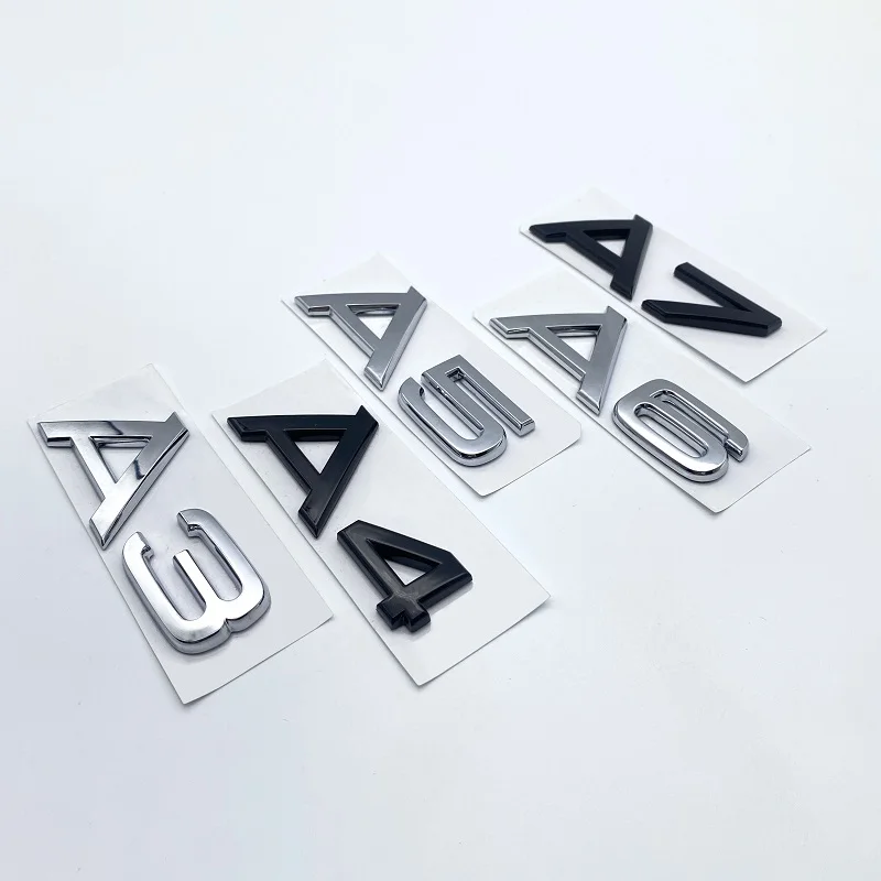 3D Letters Numbers Emblem for Audi A3 A4 A5 A6 A7 A8 Q2 Q3 Q5 Q7 Car Trunk Lid Nameplate Badge Logo Sticker Chrome Glossy Black