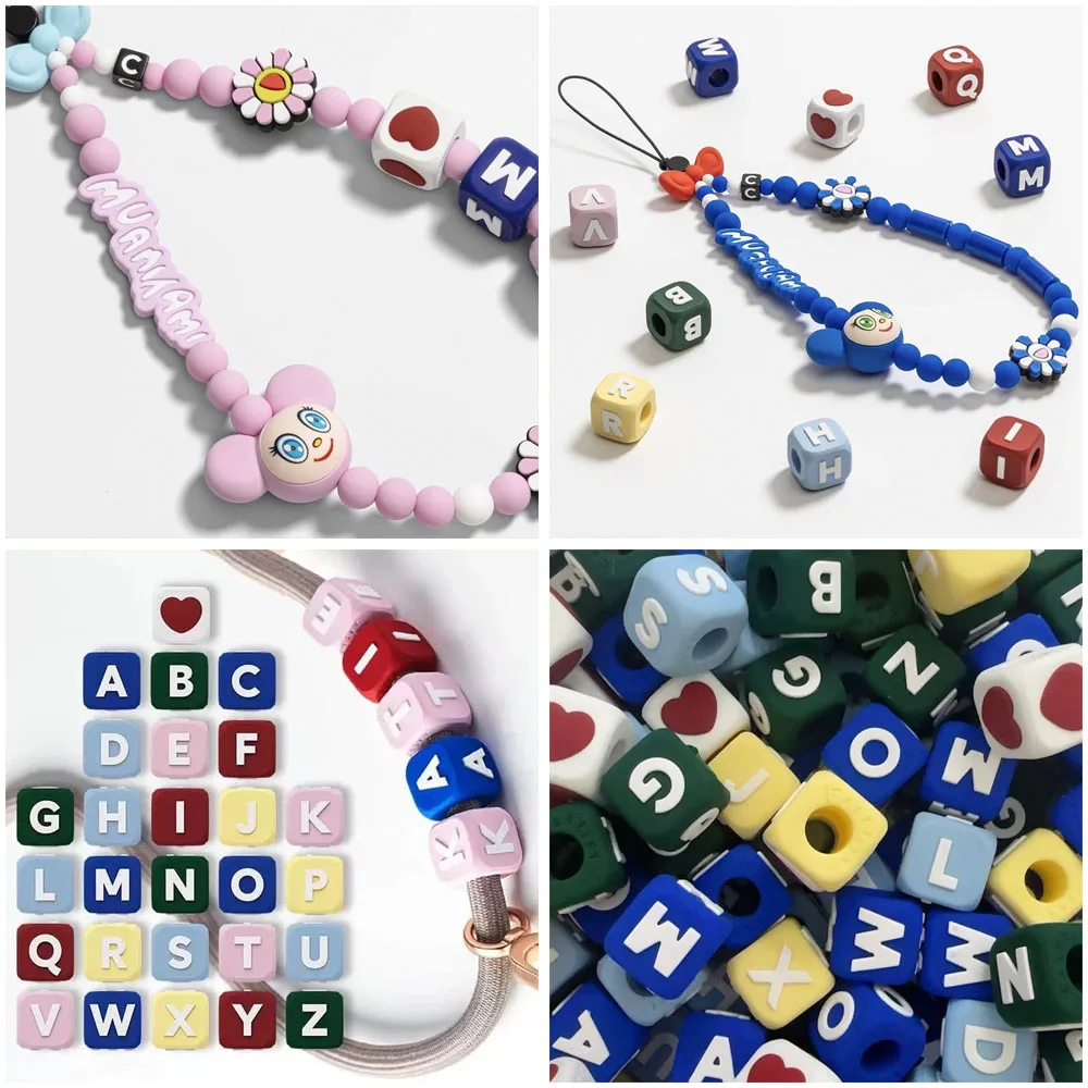 

Fashion Flower DIY Letters Beads Phone Charm Universal Straps Short Lanyard Phone Hanging Chain