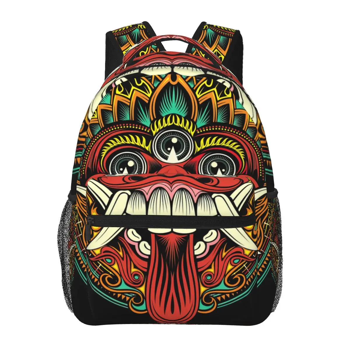 

Traditional Ritual Balinese Mask. Vector Outline Backpack for Girls Boys Travel RucksackBackpacks for Teenage school bag