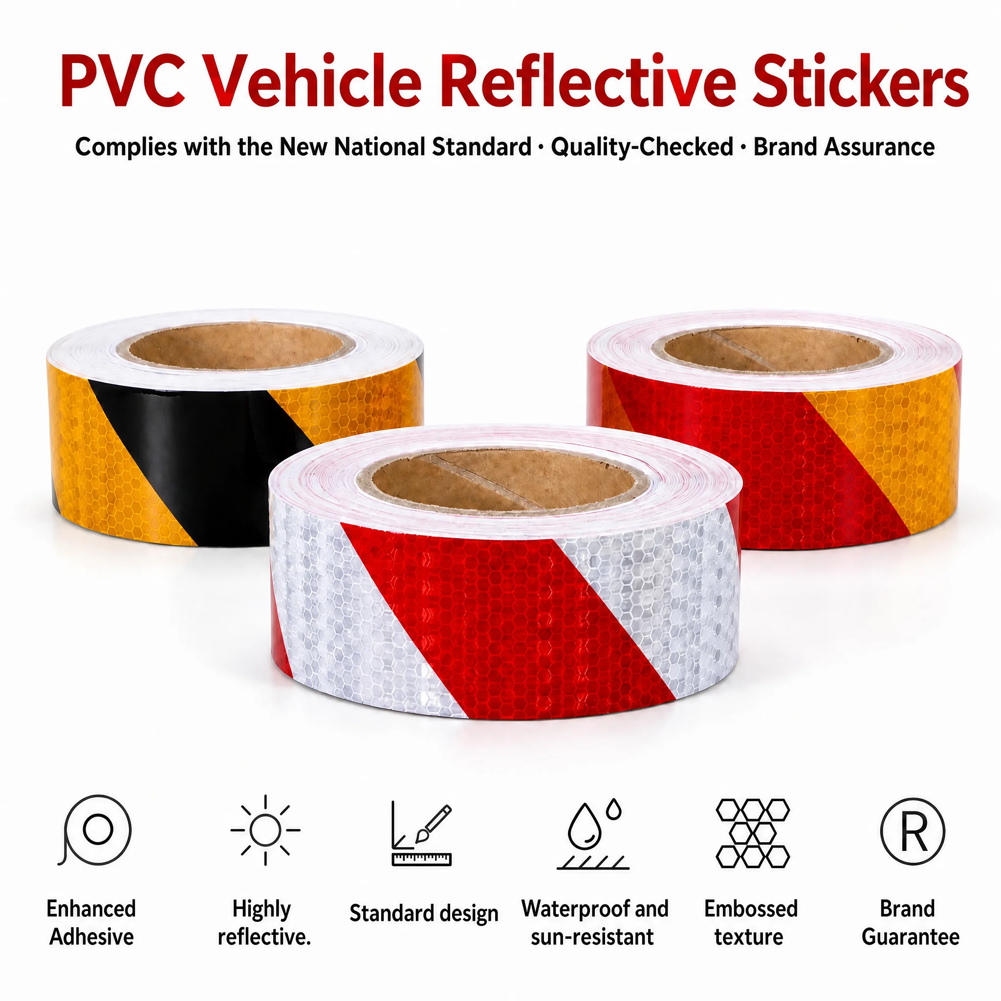 MULE Vehicle Reflective Tape Roll  PVC Honeycomb High Visibility Waterproof Sun Resistant Diagonal Stripe Sticker
