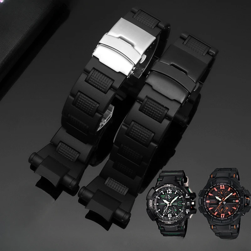 For G-SHOCK Casio Black Special Double Press Folding Buckle Air Bully Series GW-A1100 Gw4000 Ga1100 Plastic Steel Watch Band