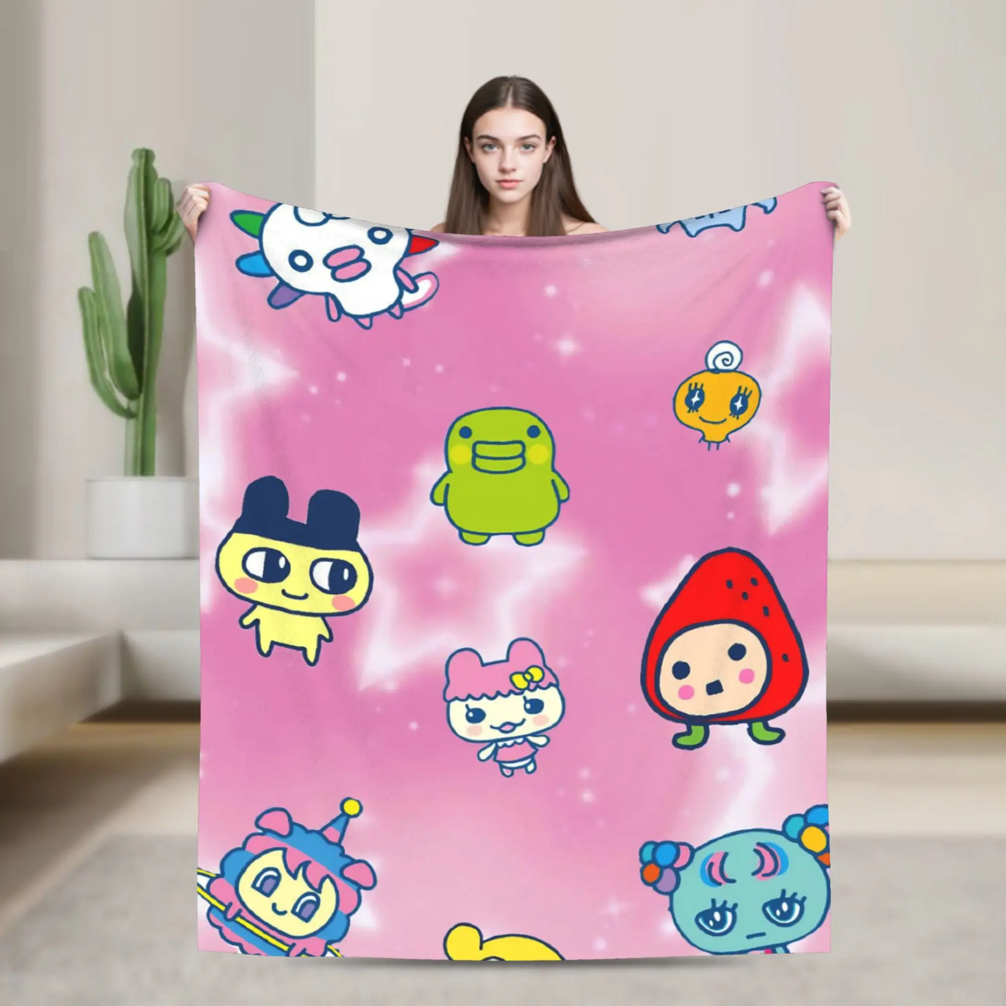 Cartoon T-Tamagotchi Blanket Super Soft Cozy  Throw Blankets for Sofa 50x60 Inch Multiple Sizes Bedspread