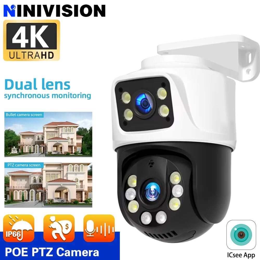 8MP IP Camera Outdoor HD Dual Lens Dual Screens POE PTZ Camera Security AI Auto Tracking Night Vision CCTV Surveillance PTZ Cam