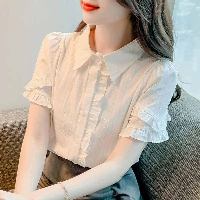 

Ladies Sweet Preppy Cotton Blouse Short Sleeve Casual Daily Summer Shirts