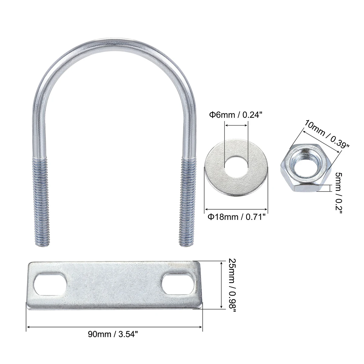 Uxcell 4 Sets M6 Round U-Bolt Steel U Screw U Pipe Clamps Fasteners with Nut Plate Washer