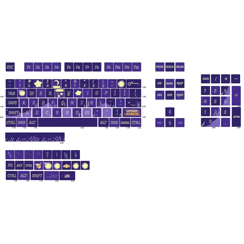 Imagem -06 - Teclado Mecânico dos Desenhos Animados Pbt Keycap Lavanda Xda Roxo 127 Key Five Side Dye-subbed mx Switch Personalizado Teclado pc Gamer