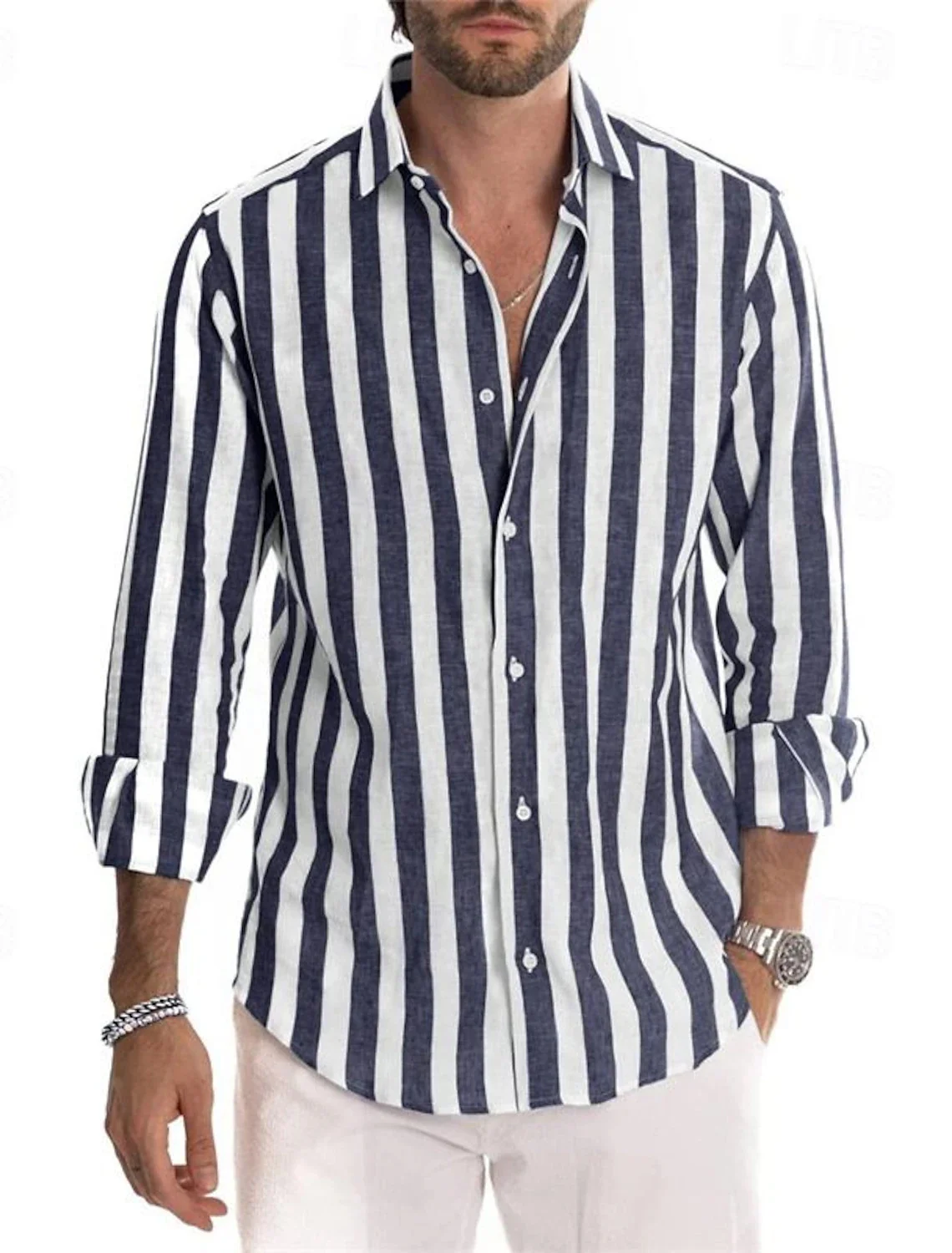 Mens Business Casual Long Sleeved Shirt Men M- 5XL Plus Size Shirt Classic Striped Male Social Dress Shirts Outwear