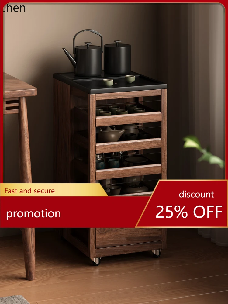 

ZML solid wood tea table tea cabinet movable sofa side cabinet living room display cabinet tea table