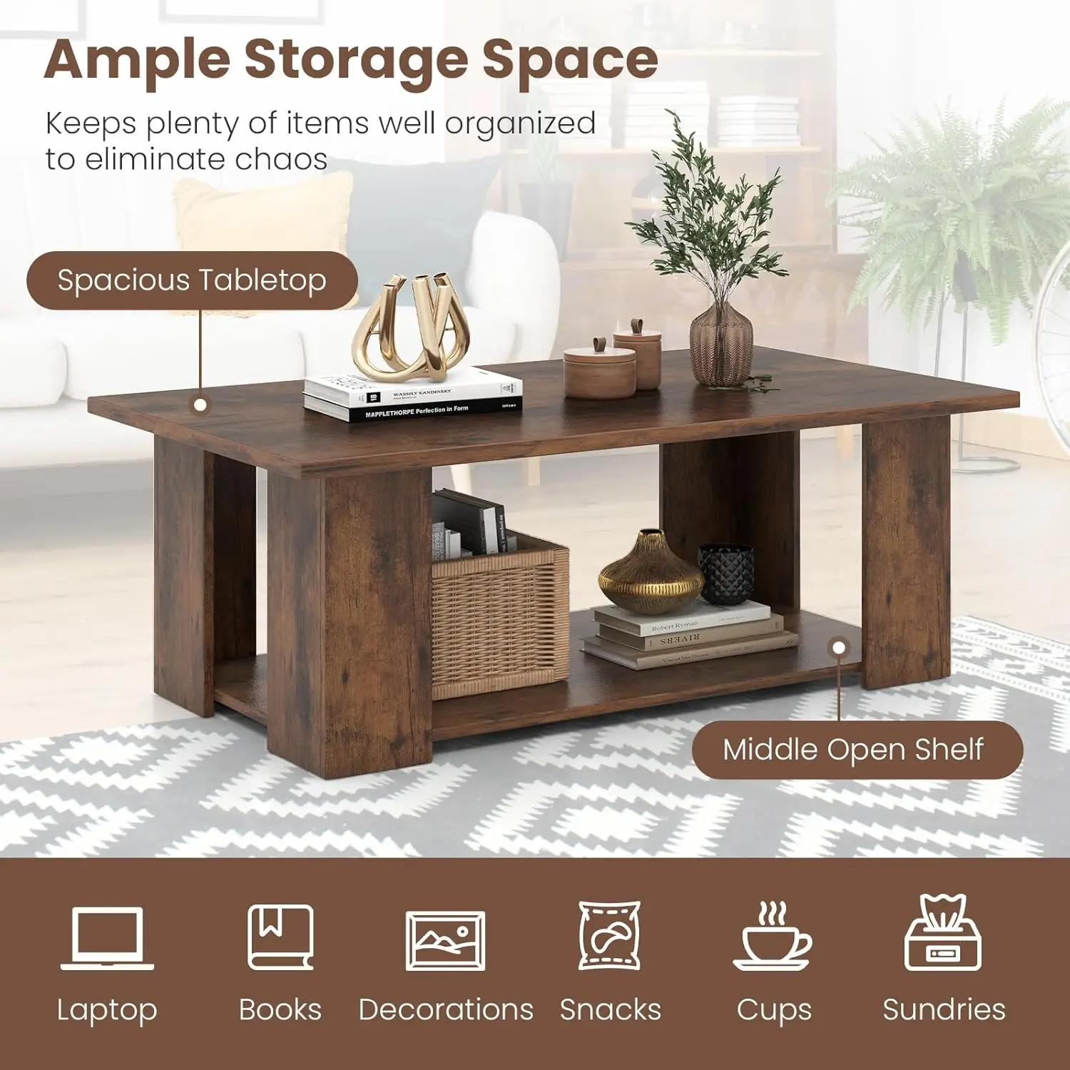 Goflame Coffee Table With Storage, Modern Sofa Side Center Table For Small Space, Accent Tv Stand For Living Room, Reception