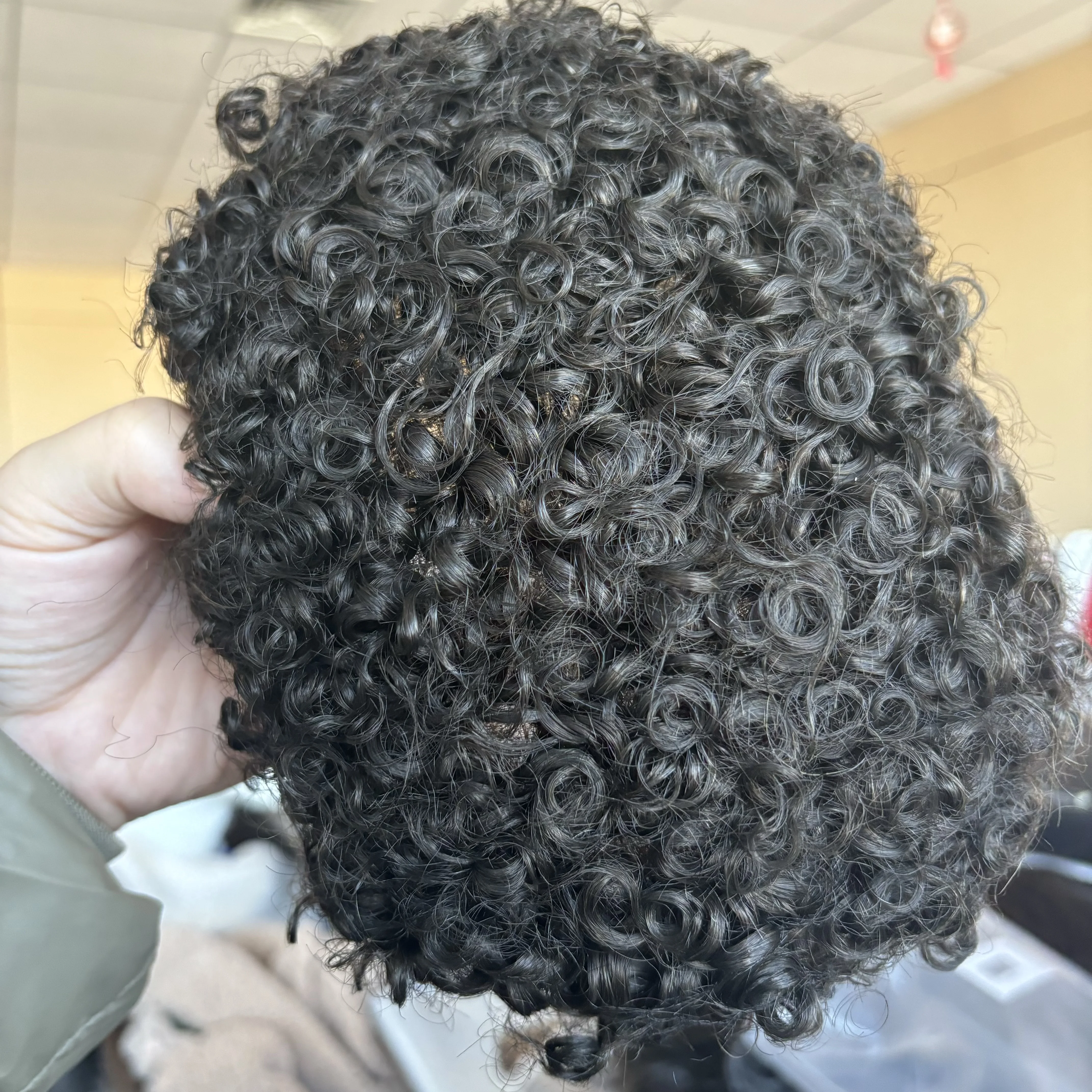 Super ทนทานเส้นผมธรรมชาติ Fine Mono ฐานผู้ชาย Toupee Black Man 15mm Curly Prosthesis Capillary 100% มนุษย์ผมวิกผมชายหน่วย