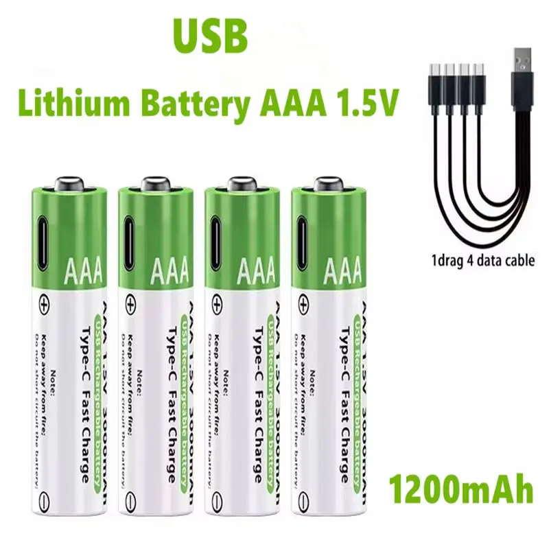 High Capacity AA AAA Lithium Battery USB Type-C Rechargeable Cell for Remote Mouse Electronic Toys