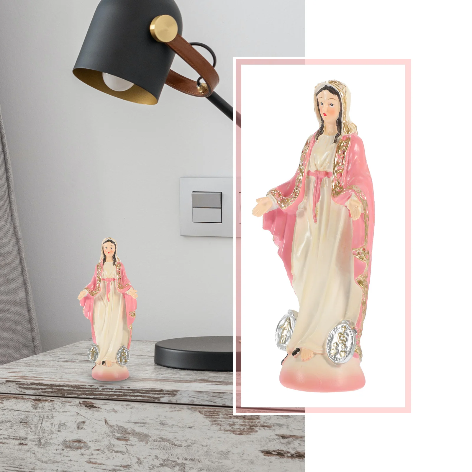 

Virgin Mary Statue Resin Religious Desktop Ornament Small Resin Craft Sculpture Compact Church Decoration Virgin Mary Statue