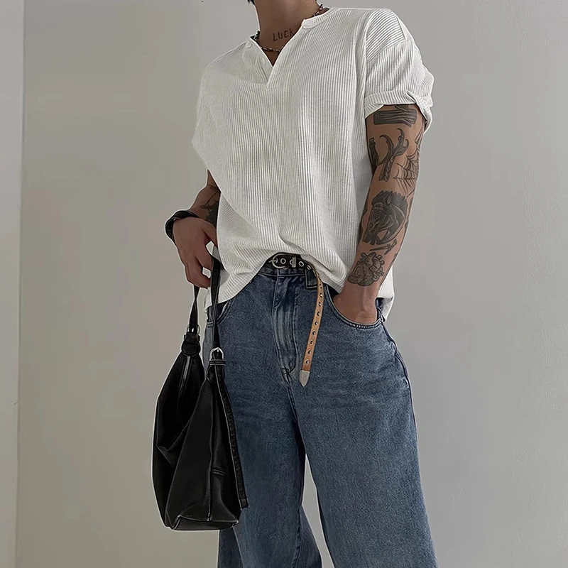 جديد أزياء الرجال الفاخرة هنري تي شيرت بياقة الترفيه الهراء تحقق قصيرة الأكمام قمم النمط الأمريكي خفيفة الوزن تنفس تيز