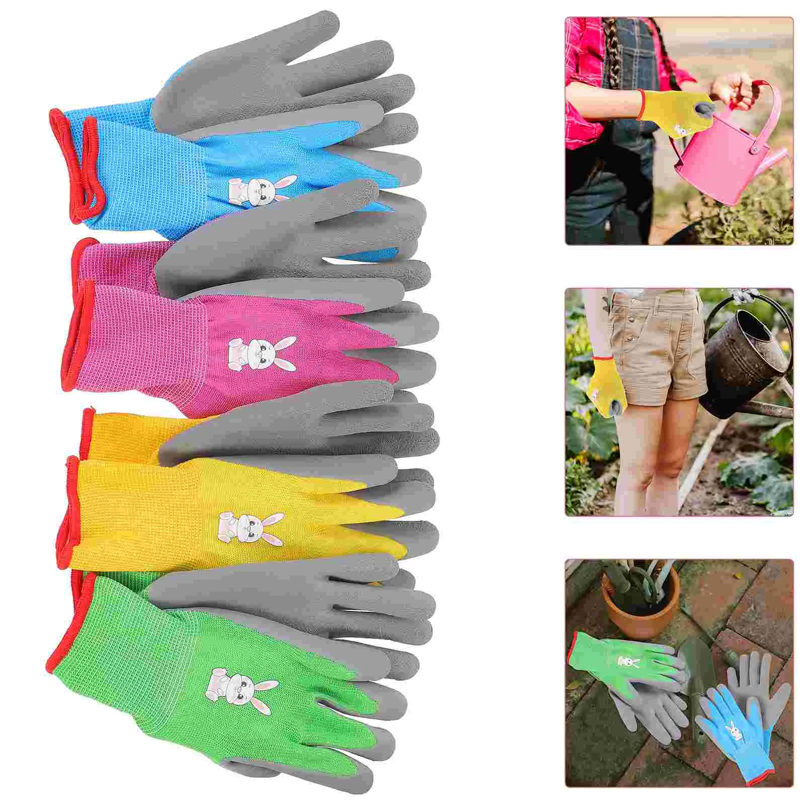 4 pairers Children\'s Gloves for Gardening Mittens Kids Garden Working canvas Children Outdoor Emulsion-proof