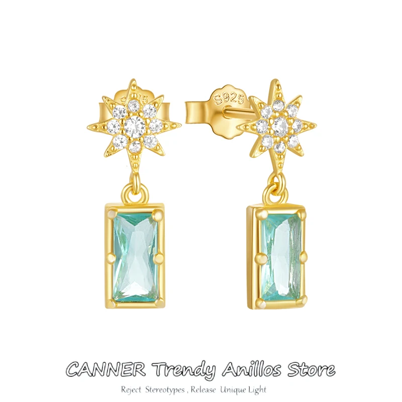 CANNER-pendientes de plata de ley 925 para mujer, joyería fina de Color turquesa, Simple, estrella, circonita cúbica, Piercing, Y2k