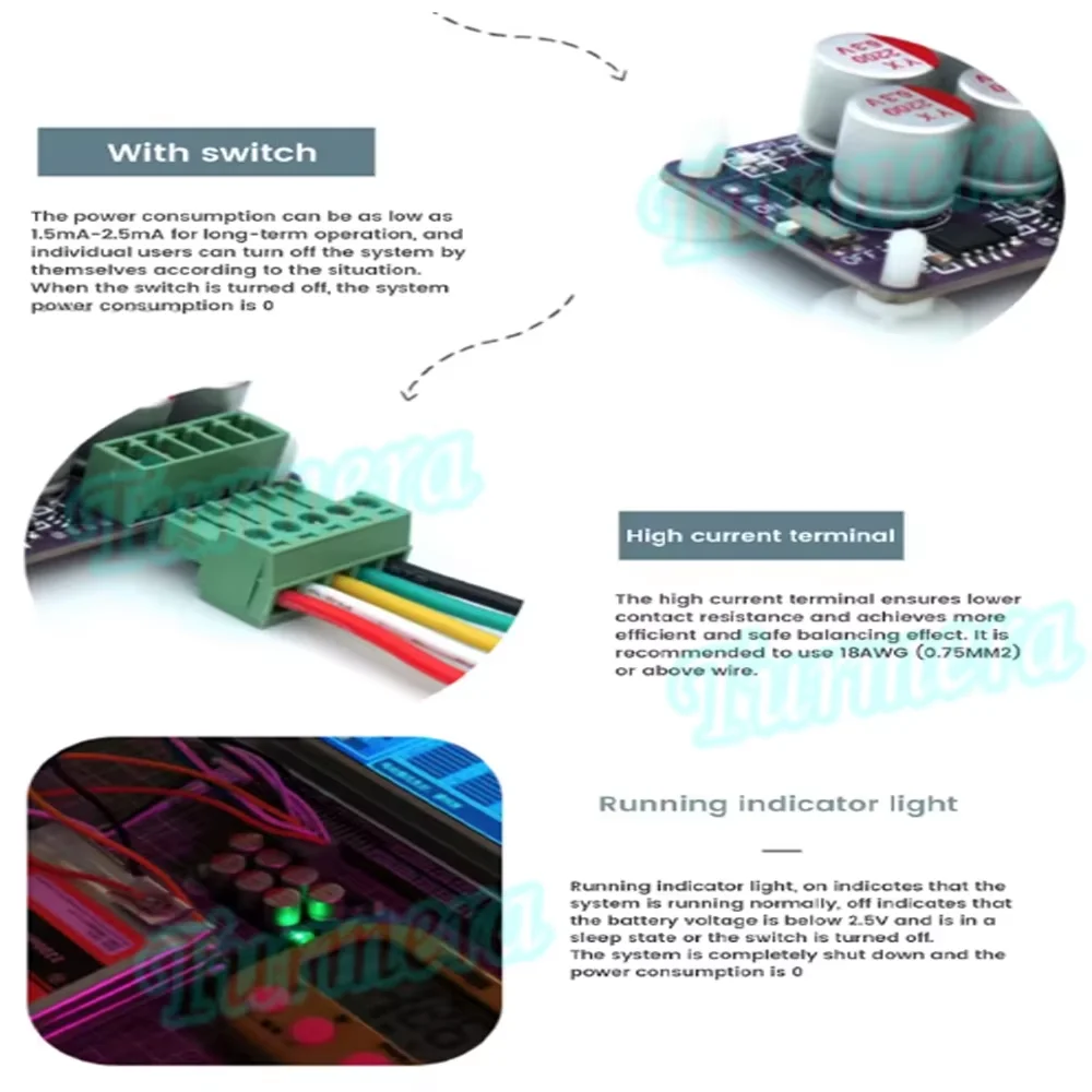 الكركم 4S 12V 8S 24V 16S 48V 5A موازن المعادل النشط لبطارية 3.2V 105Ah 200Ah 280Ah 320Ah Lifepo4 لتقوم بها بنفسك استخدام النظام الشمسي