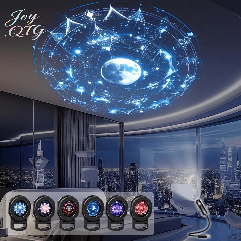 Dreamy Starry Sky Mandala Decorative LED Projection Lamp With 3/6 Pcs Projection Patterns Ceiling Decorative Night Light