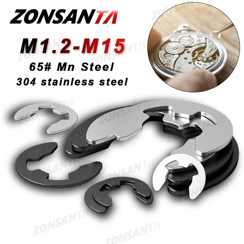 10/50/100pcs 304 Stainless Steel/ 65# Mn Steel E Clip Circlip Retaining Ring Washer M1.2 M1.5 M2 M2.5 M3 M3.5 M4 M5 M6 M7 M8-M15
